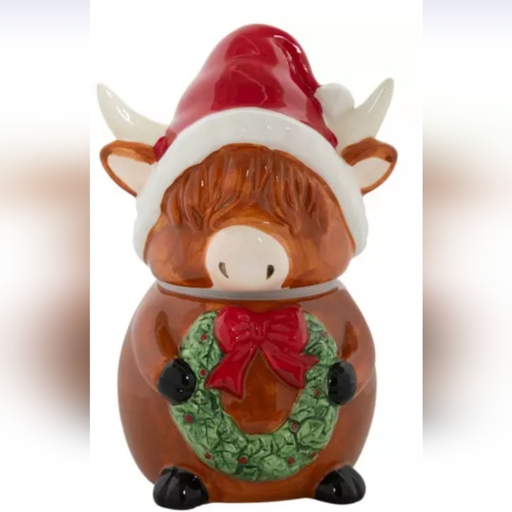 NWT HOBBY LOBBY CHRISTMAS HIGHLAND COW COOKIE JAR. DESCRIPTION IN PICTURES.